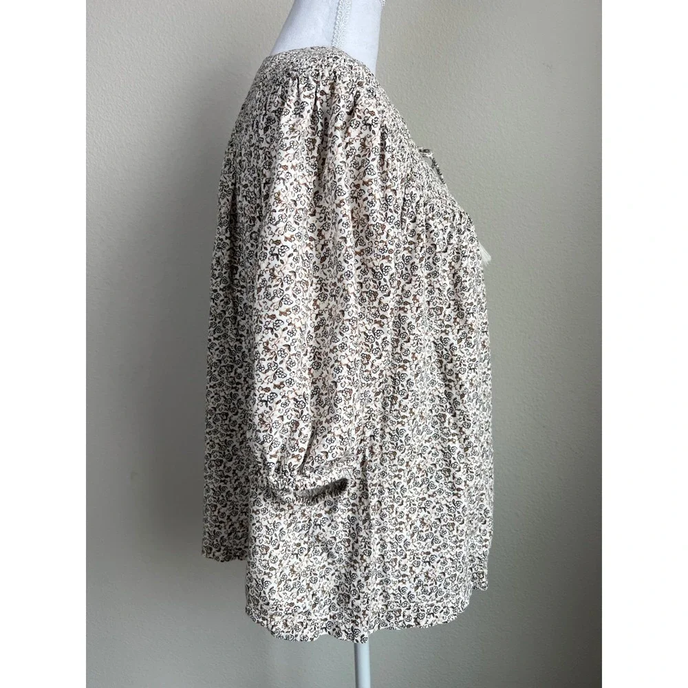 Old Navy Puff-Sleeve Tie-Front Embroidered Swing Top XL Floral Boho Peasant